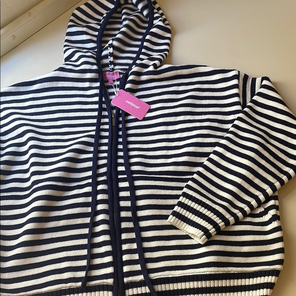 Striped Navy and White Knit Hoodie - Picture 2 of 8
